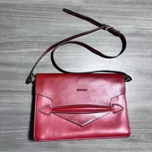 EUC Dooney & Bourke Red Leather Cecilia Saddle Bag Rare